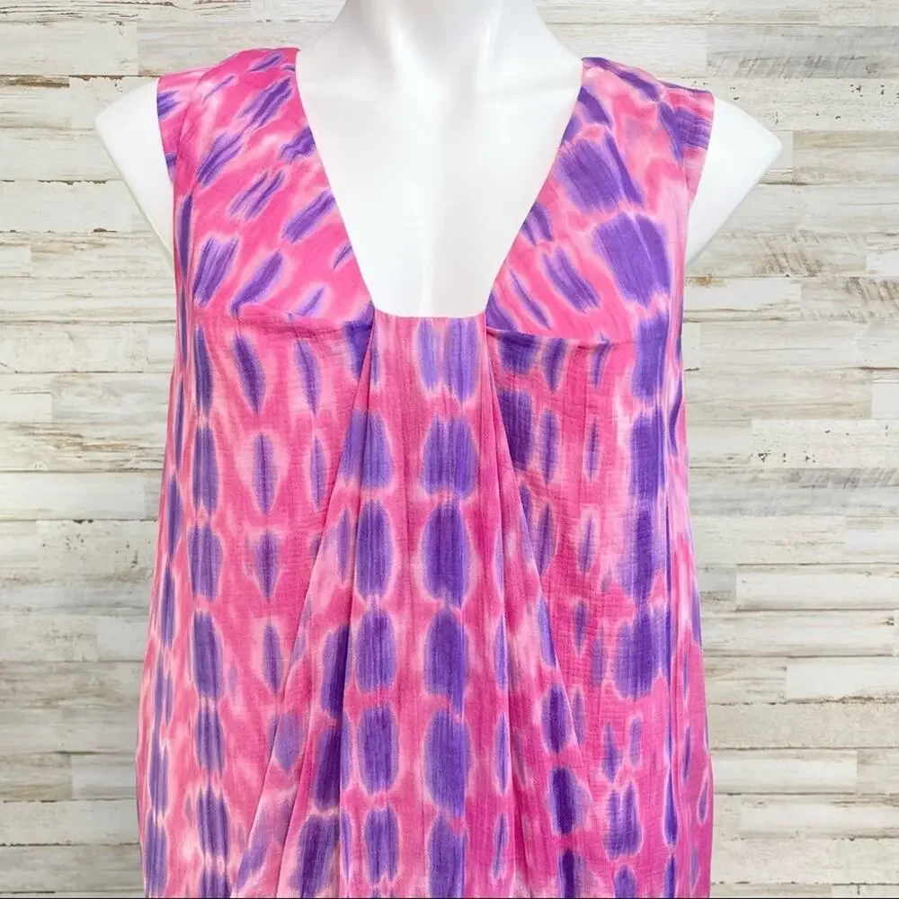 Anne Klein Collection Tie Dye Dress Womens Size 2 Pink Shift Silk Cotton Blend - Picture 3 of 16